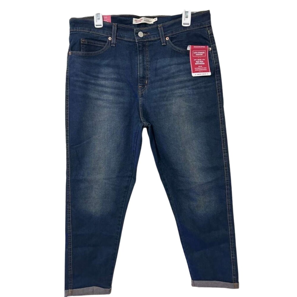 Levis Vintage Mid Rise Boyfriend Jeans Womens Size 12 Dark Tapered Legs New